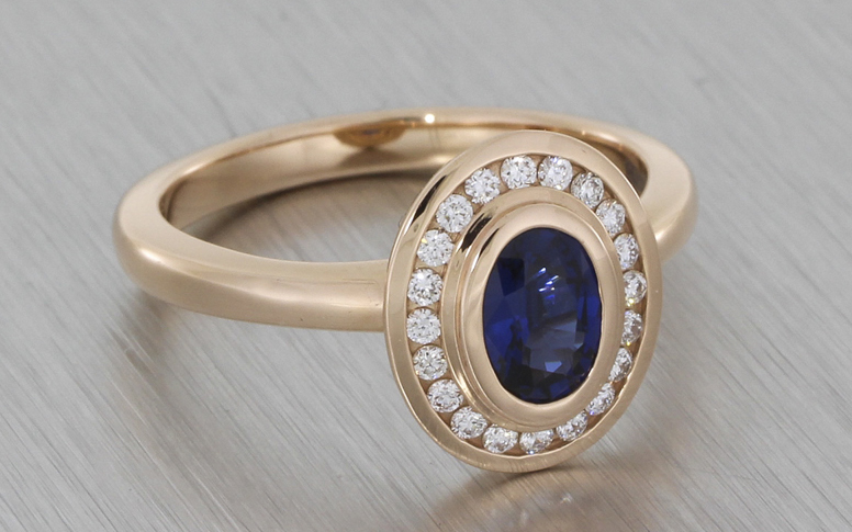 14ct rose gold oval sapphire and diamond ring