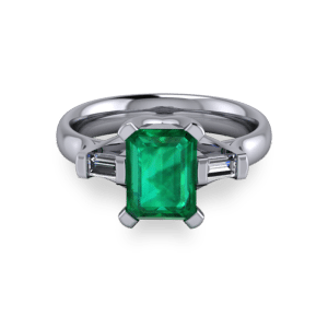 Radiant emerald platinum modern ring