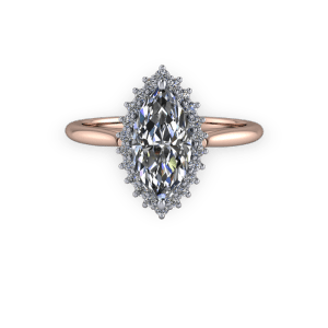 Marquise diamond vintage halo rose gold engagement ring
