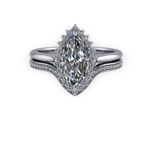 Vintage Marquise diamond halo engagement ring set