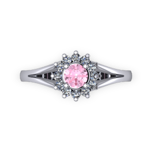 Baby pink diamond halo split shank engagement ring