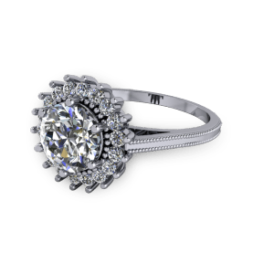 Large diamond vintage millgrain platinum engagement ring