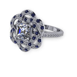 Diamond and sapphire unique halo vintage engagement ring