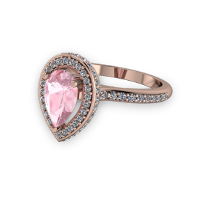 Beautiful pink morganite pear stone and diamond rose gold engagement ring