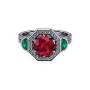 diamond band, halo, gemstone, triolgy, ruby ring