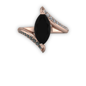 engagement ring, Bypass ring, marquise, rose gold, onyx