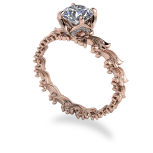 rose gold, diamond, solitaire, floral, four claw