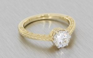 10kt Gold Vintage Sculpted Moissanite Engagement Ring  - Portfolio