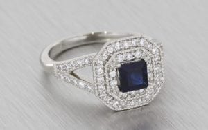 Double-Halo, Diamond and Sapphire Engagement Ring - Portfolio