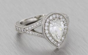 Diamond Pear Halo Ring With Milgrain - Portfolio