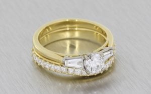 Yellow Gold Trilogy Engagement Ring With Matching Princess Cut Wedding Band - Portfolio