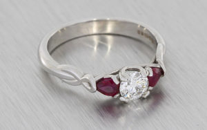 Beautiful Ruby And Diamond Three Stone Ring