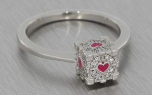 Platinum 'Companion Cube' inspired engagement ring