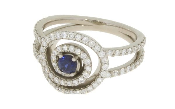 Contemporary diamond and sapphire swirl engagement ring – Portfolio