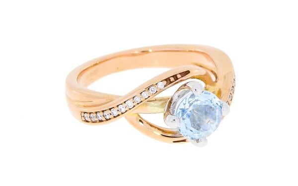 Contemporary Rose Gold Diamond And Aquamarine Engagement Ring – Portfolio