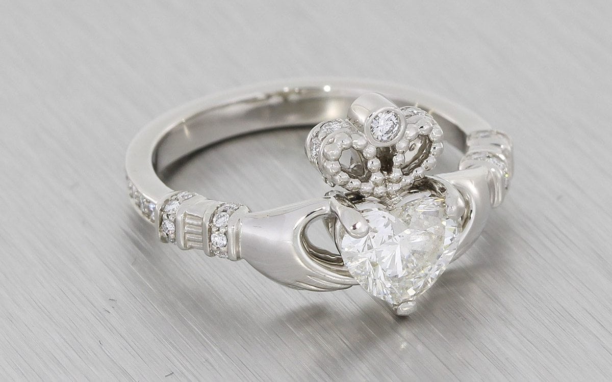 Custom-Cut-Heart-Diamond-Platinum-Claddagh-Ring-Feature