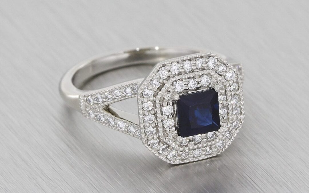 Double-Halo, Diamond and Sapphire Engagement Ring – Portfolio