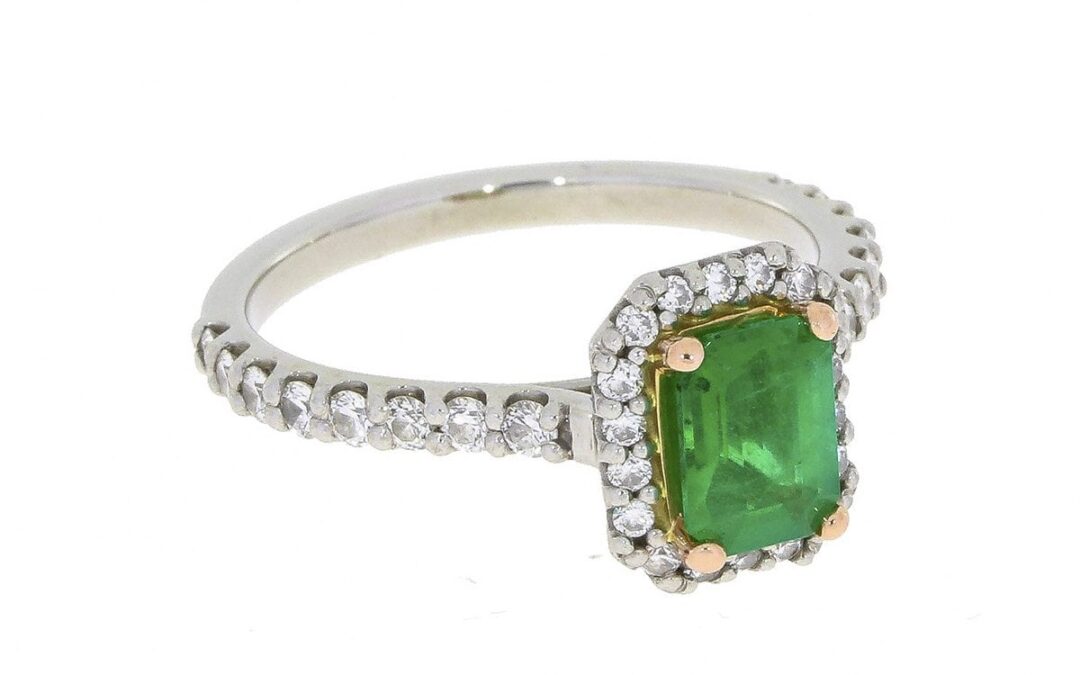 Vintage Emerald Platinum and Rose Gold Halo Ring – Portfolio