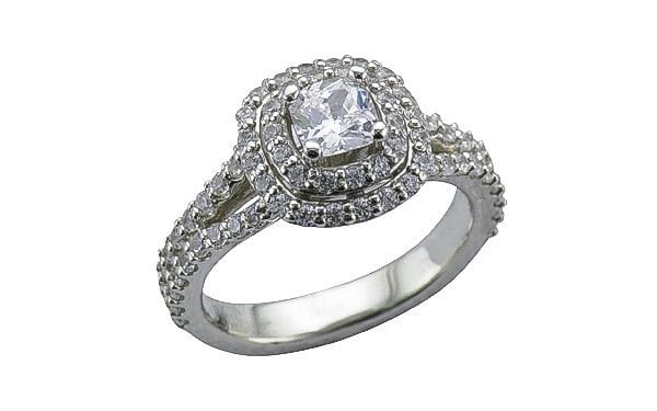 Beautiful double halo diamond set cushion cut ring – Portfolio