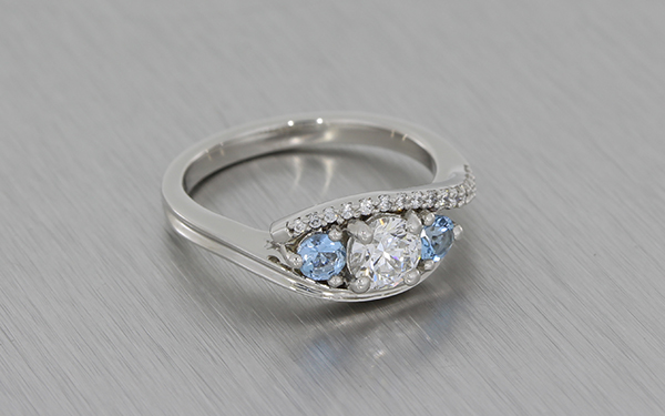 Three Stone Aquamarine & Diamond Platinum Ring