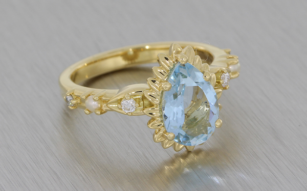 Aquamarine Pear Flower Engagement Ring