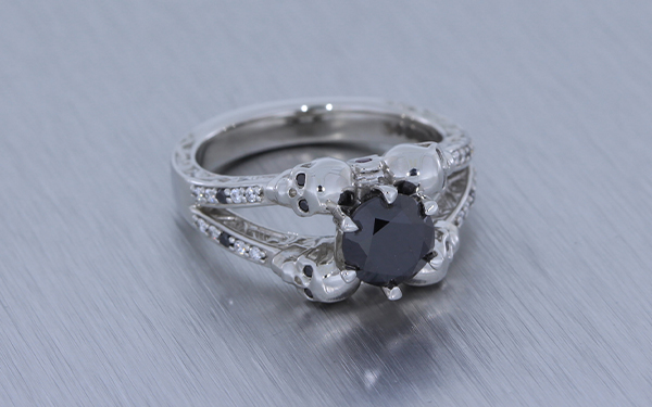 Black Diamond Skull Engagement Ring