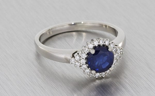 Matching Palladium Engagement Ring And Wedding Band Set With Sapphire And Diamond Cluster – Portfolio