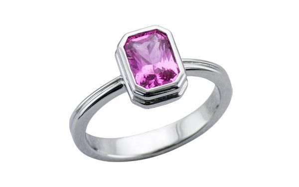 Emerald cut Pink Sapphire platinum ring – Portfolio