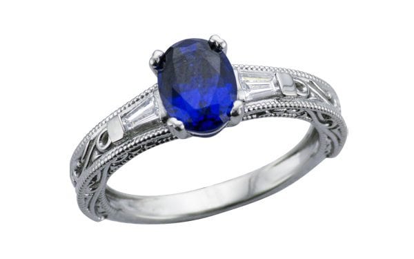 Custom filigree tapered baguette oval Sapphire ring – Portfolio
