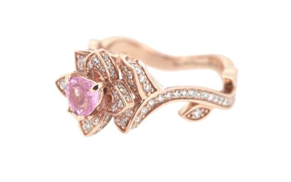 Stunning Diamond & Pink Heart Flower Engagement Ring – Portfolio