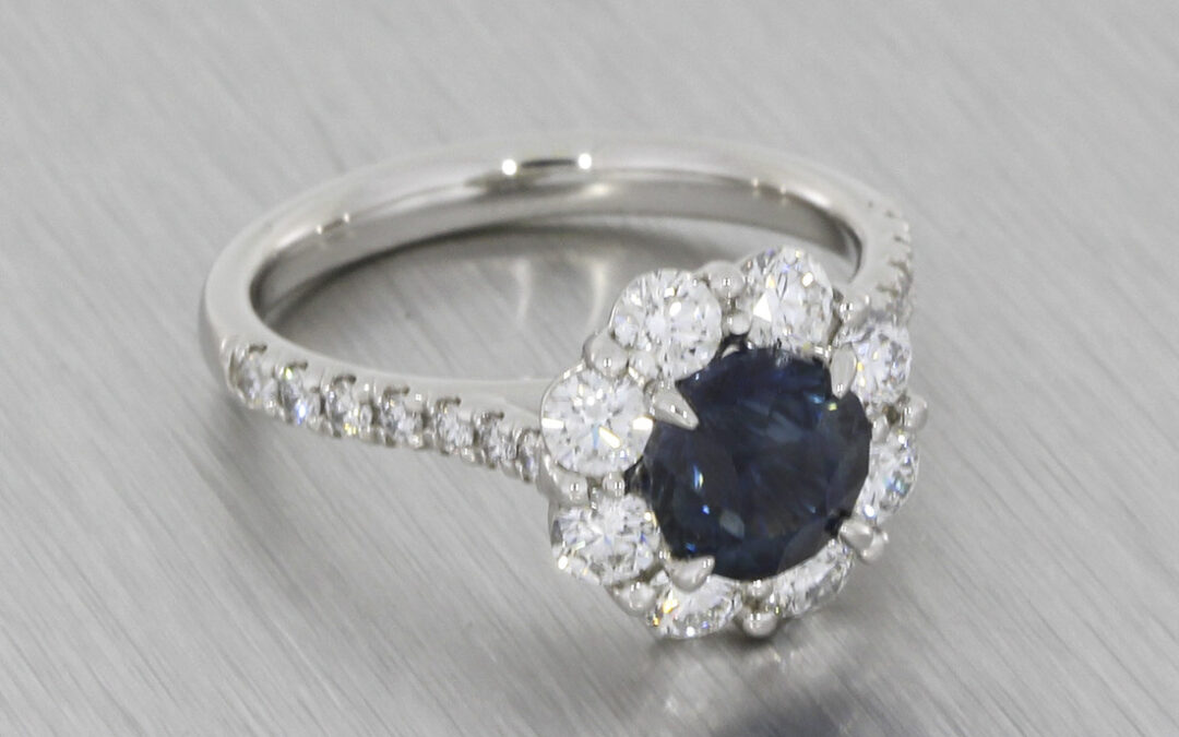 Platinum Sapphire and diamond cluster ring