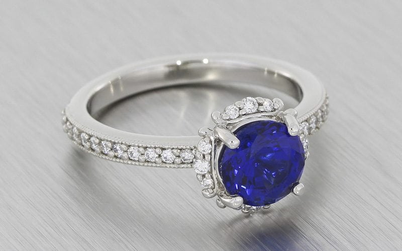 Sapphire and diamond halo ring set – Portfolio