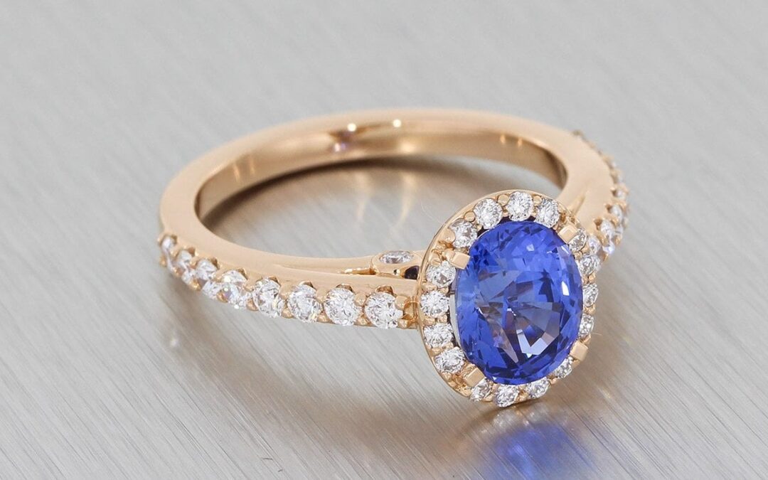 Stunning Sapphire Halo Ring Set in Rose Gold – Portfolio