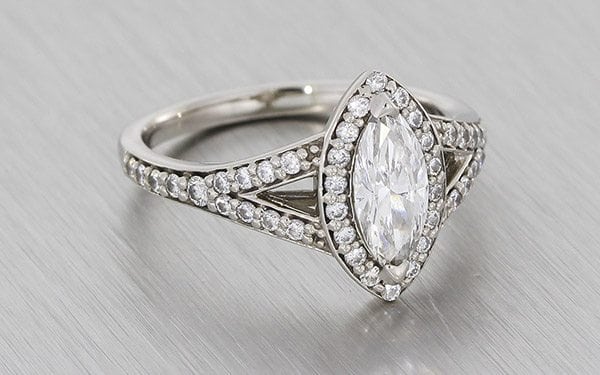 Stunning Split Shank Marquise Diamond Halo Ring With Matching Wedding Band – Portfolio