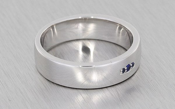 White gold gents wedding band set with round sapphires