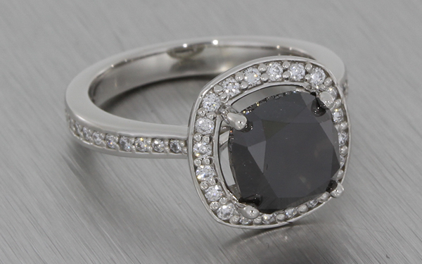 Black diamond halo engagement ring
