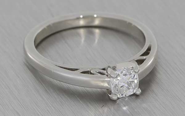 Platinum Solitaire Cushion Cut Diamond with Hidden Details