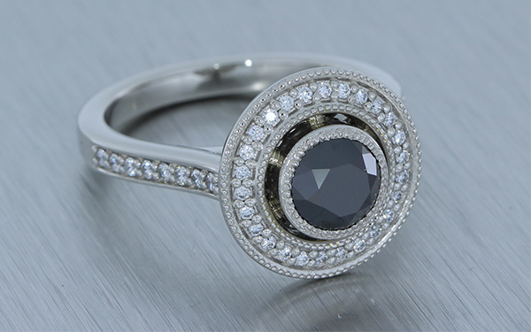 Black Diamond Halo Ring